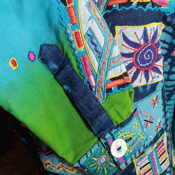 Vtg 90's Women's Jacket XS Colorful Patchwork Embroidered Coldwater Creek India - Picture 6 of 7